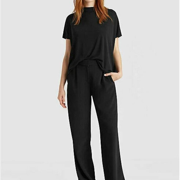 NWT EILEEN FISHER Black Tencel Viscose Crepe Straight Leg Pants 6 - Picture 1 of 6